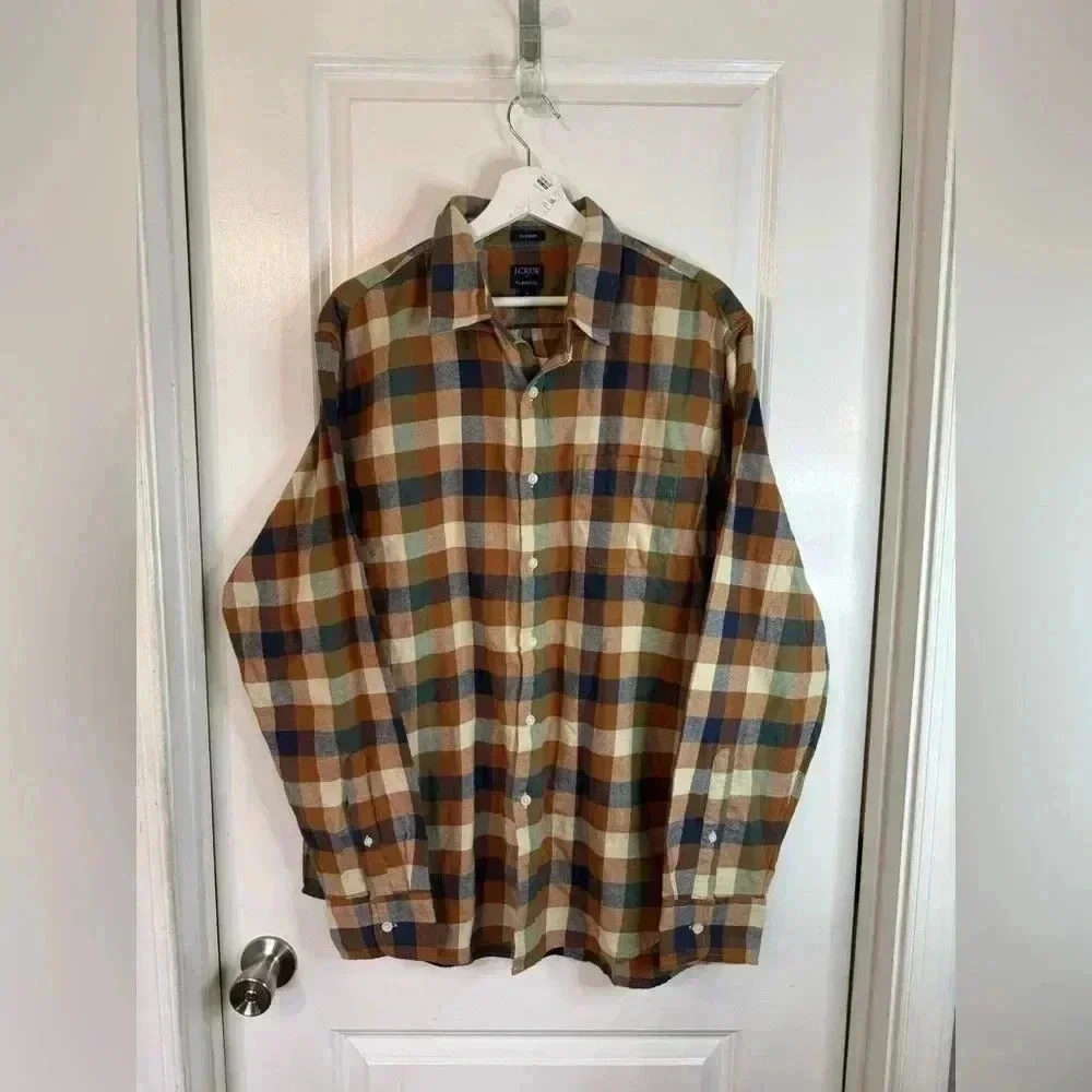 NWT J. Crew Men’s Classic Gingham Plaid Long-Sleeve Flannel Shirt - Size Large
